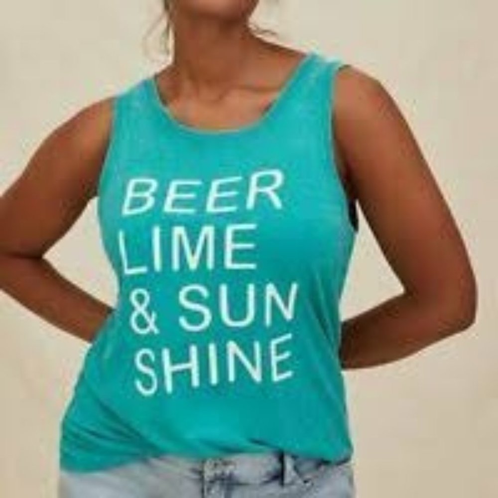 Torrid 1 Beer Lime & Sunshine Graphic Tank Top